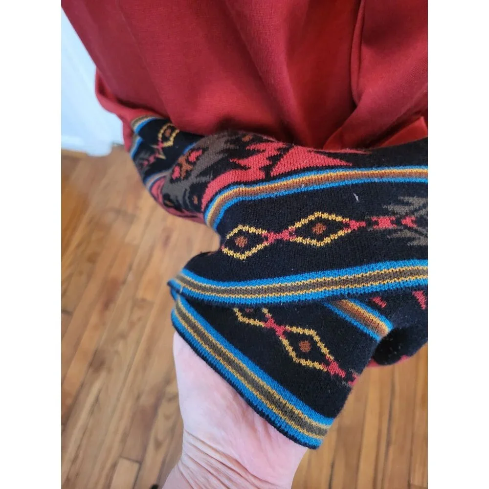 Spense Copper Knit Dress Aztec Sweater Trim 16W Boho Western Hippie Equestrian - Picture 4 of 10